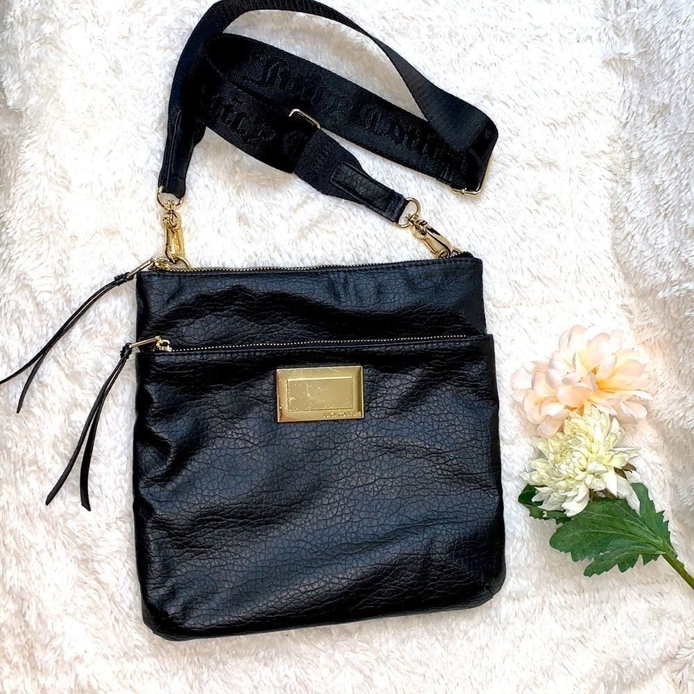Juicy black pebble leather adjustable strap black purse